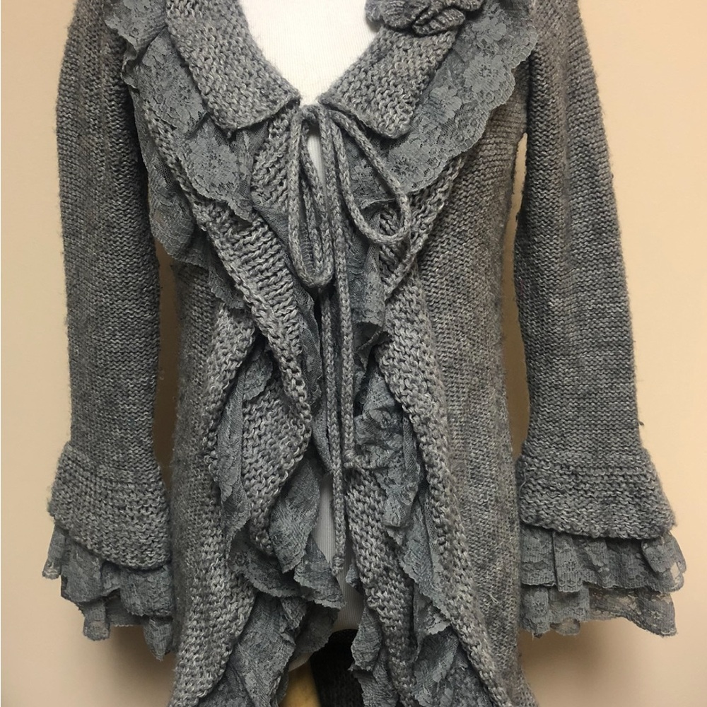 Sloni Size Small Chic Gray Women's Cardigan with Lace Details